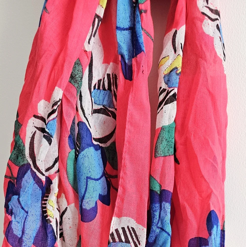 Aerie Floral Vibrant Multicolored Fringed Lightweight Scarf All Over Print